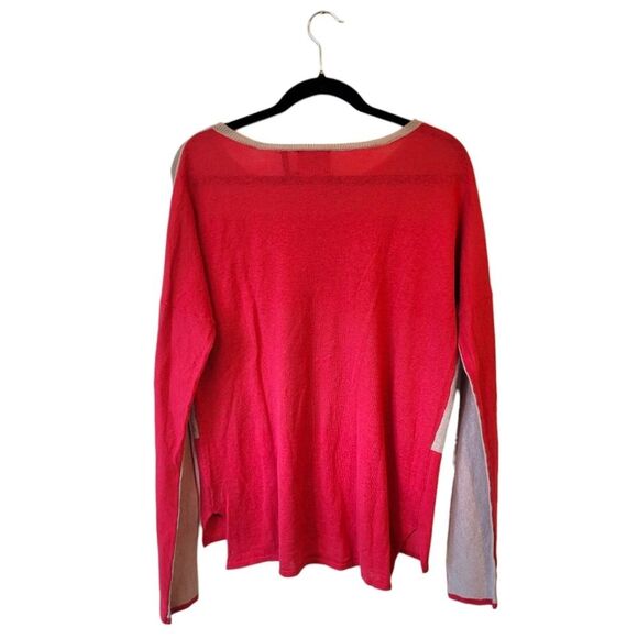 J & J Women's Tan & Coral Stripe Linen Blend Sweater Size M - Picture 2 of 6